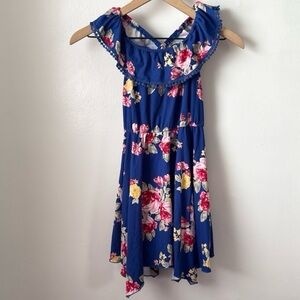 girls zunie blue and pink floral ruffle dress